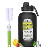 40oz Glass Water Bottle with Handle Lid Time Marker Motivational Sport Water Jug with Silicone Sleeve Water Flask Canteen Wide Mouth Water Bottle for Gym Workout Travel Office Home Everyday Hydration