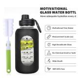 40oz Glass Water Bottle with Handle Lid Time Marker Motivational Sport Water Jug with Silicone Sleeve Water Flask Canteen Wide Mouth Water Bottle for Gym Workout Travel Office Home Everyday Hydration