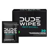 DUDE Wipes - On-The-Go Flushable Wipes - 1 Pack, 30 Wipes - Mint Chill Extra-Large Individually Wrapped Adult Wet Wipes - Eucalyptus & Tea Tree Oil - Septic and Sewer Safe