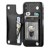 iPhone Xs iPhone X Wallet Case with Card Holder,OT ONETOP Premium PU Leather Kickstand Card Slots Case,Double Magnetic Clasp and Durable Shockproof Cover(Black)