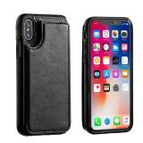 iPhone Xs iPhone X Wallet Case with Card Holder,OT ONETOP Premium PU Leather Kickstand Card Slots Case,Double Magnetic Clasp and Durable Shockproof Cover(Black)