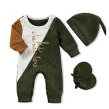 GRNSHTS Newborn Baby Boy Romper Knitted Coming Home Outfits Letter Print Bodysuit Jumpsuit+Hat+Gloves 3PCS Clothes Set (Multicolor, 1-3M)