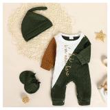 GRNSHTS Newborn Baby Boy Romper Knitted Coming Home Outfits Letter Print Bodysuit Jumpsuit+Hat+Gloves 3PCS Clothes Set (Multicolor, 1-3M)