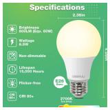 DEGNJU A19 LED Light Bulbs, 60 Watt Equivalent LED Bulbs, Soft White 2700K, 800 Lumens, E26 Standard Base, Non-Dimmable, 8.5W Warm White LED Bulbs for Bedroom Living Room, 9 Pack