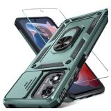 Janmitta Compatible with Moto G Play 2024 Case Built in Slide Camera Lens Cover+Screen Protector+Ring Holder,Heavy Duty Shockproof Full Body Protective Phone Cover,Dark Green