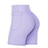 Sunzel No Front Seam Biker Shorts for Women with Pockets, Yoga Workout Gym Bike Shorts with Tummy Control 8" Lilac Medium
