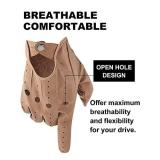 LIBO Genuine Leather Driving Gloves for Men Women, Unlined Full Finger Motorcycle Gloves, Button Closure (Non Touchscreen)
