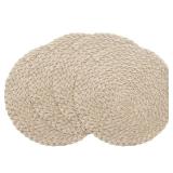 Floroom 15 Inch Round Braided Placemats Set of 4, Washable Heat Resistant Cotton Polyester Circle Boho Place Mats for Kitchen Dining Table - Dunes Khaki