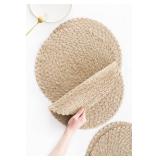 Floroom 15 Inch Round Braided Placemats Set of 4, Washable Heat Resistant Cotton Polyester Circle Boho Place Mats for Kitchen Dining Table - Dunes Khaki
