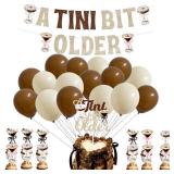Espresso Martini Birthday Party Decorations, A Tini Bit Older Banner, Cake Topper,Coffe Brown White Sand Balloons,Satin Ribbon Bow Decor for Martini Themed Party, Tini Bar Party Decorations