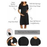 Ekouaer Womens Nightgown Nightshirt Birthing Gown O Neck Nursing Short Sleep Dress, Black, XX-Large