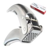 VOVOLY Premium Garlic Press Stainless Steel, No need to Peel Garlic Presser, Heavy Duty Professional Grade Double Lever-Assisted Garlic Mincer with High Capacity Chamber- Easier Clean Garlic Crusher