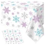 3 Pieces Christmas Snowflake Party Tablecloth Decorations,Plastic Purple and Blue Winter Wonderland Table Cover for Winter Christmas Birthday Holiday Party Decorations and Supplies,54x108 inch