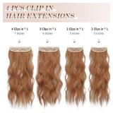 FESHFEN Clip in Hair Extensions - 4 PCS Long Wavy Auburn Brown Thick Clip in Hairpieces Full Head Synthetic Hair Extension for Women, 20 Inch