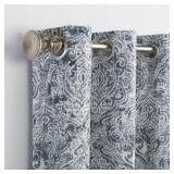 No. 918 Kenji Medallion Draft Shield Fleece Insulated Energy Efficient Grommet Curtain Panel, 40" x 84", Navy Blue