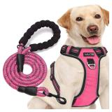 tobeDRI No Pull Dog Harness Adjustable Reflective Oxford Easy Control Medium Large Dog Harness with A Free Heavy Duty 5ft Dog Leash (M (Neck: 14.5"-20.5", Chest: 22"-28"), Pink Harness+Leash)
