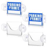 Threehoney 4 Sets Parking Permit Holder Acrylic Parking Pass Holder Clear Car Business Holder for Car Windshield with Suction Cup Toll Vehicle Permit Parking for 4 x 3 Inch ID Cards