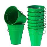 12 Pack Halloween Galvanized Buckets, Metal Bucket with Handle, 5 Inch, Tin, Mini Round Flower Pot Plant Basket, Party Supplies for Christmas Halloween Candy Bars Vase Crafts Favors(Green)