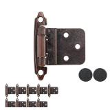 JQK 3/8 Inch Inset Cabinet Door Hinges Oil Rubbed Bronze, 20 Pack 10 Pairs Flush Face Mount Cupboard Self-Closing Kitchen Cabinet Hardware Hinges with Door Bumper, CH201-ORB-P20
