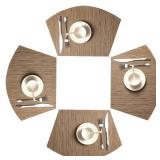 SHACOS Round Table Placemats Set of 4 Wedge Shape Woven Vinyl Place Mats Heat Resistant Wipe Clean Round Table Mats Home Table Decor (4, Tan)