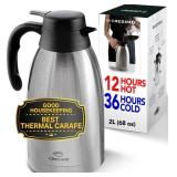 Cresimo Thermal Coffee Carafe 68oz / 2L - 12 Hours Hot Beverage Dispenser, Insulated Stainless Steel Carafe for Liquids, Coffee Carafes For Keeping Hot Water Dispenser for Parties - Large Tea Flask
