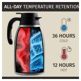 Cresimo Thermal Coffee Carafe 68oz / 2L - 12 Hours Hot Beverage Dispenser, Insulated Stainless Steel Carafe for Liquids, Coffee Carafes For Keeping Hot Water Dispenser for Parties - Large Tea Flask