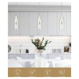 Emak Cylinder Pendant Lights Kitchen Island, Modern Brushed Nickel Pendant Light with Clear Glass Shade, 1 Light Pendant Lighting for Kitchen, Bedroom, Bathroom, PL120-BN