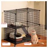2 Tier Cat Cage Indoor Cat Enclosures DIY Cat Playpen Metal Kennel for Small and Medium Cats Kittens Kittyï¼Blackï¼