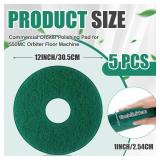 Teenyyou 5 Pcs 12" Cleaning Orbiter Pads Commercial Floor Buffer Pads Hardwood Floor Maintenance Scrubber Polisher Cleaning and Stripping for Orbiter Machine(Green)