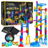NATIONAL GEOGRAPHIC Glowing Marble Run Construction Set with 15 Glow in The Dark Glass Marbles & Storage Bag, STEM Gifts for Boys and Girls, Building Project Toy (Amazon Exclusive)