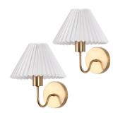 Wireless Wall Sconce Sets of 2, Pleated Shades Rechargeable Battery Operated Wall Sconce, Retro gooseneck Gold Wall Lights Bathroom Vanity Sconces, Wall Mounted Lamps for Bedroom Living Room Kitchen