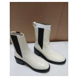 Amazon Essentials Women's Chunky Sole Chelsea Boot, Ecru Faux Leather, 8.5