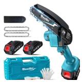 Seesii Mini Chainsaw Cordless 6-inch, Handheld Electric Power Chain Saw with 2 Batteries, for Tree Trimming Wood Cutting, Best Gifts for Dad, Husband