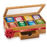 Bamboo Tea Bag Organizer Storage Box with Drawer & Acrylic Window - Magnetic Lid Keeps Contents Fresh - Ideal Gift Caddy (Tea Not Included)