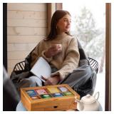 Bamboo Tea Bag Organizer Storage Box with Drawer & Acrylic Window - Magnetic Lid Keeps Contents Fresh - Ideal Gift Caddy (Tea Not Included)