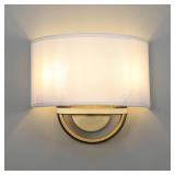 Yosoan White Boho Wall Sconce Bedside Fixture Light, 2-Light Gold Brass Dual Indoor Hardwired Vanity Vintage Industrial Wall Mount Lamp Antique Metal Base Semicircle Shade Lamp for Hallway Stairwell