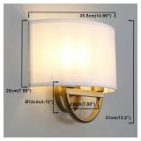 Yosoan White Boho Wall Sconce Bedside Fixture Light, 2-Light Gold Brass Dual Indoor Hardwired Vanity Vintage Industrial Wall Mount Lamp Antique Metal Base Semicircle Shade Lamp for Hallway Stairwell