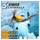 HAWK'S WORK 3 Channel RC Plane BF-109, Remote Control Airplane Ready to Fly, 2.4GHz 6-axis Gyro Stabilizer, Easy to Fly for Kids & Beginners