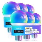 Linkind Matter Smart Light Bulb, WiFi Smart Bulbs, Work with Apple Home, Siri, Alexa, Google Home, SmartThings, RGTBW Color Changing Light Bulbs Mood Light, Music Sync, A19 E26 60W, 2.4Ghz WiFi 4 Pack