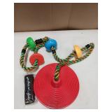 Jungle Gym Kingdom Tree Swing for Kids - Single Disc Seat and Rainbow Climbing Rope Set w/Carabiner and 4 Foot Strap - Treehouse and Outdoor Playground Accessories - Red