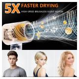 HRYCF Hair Dryer,160000 RPM Blow Dryer with High-Speed Brushless Motor for Fast Drying, Professional Ionic Lightweight Hair Dryers, Thermo-Control Low Noise with Blow Dryers Diffuser & Nozzle - Retail