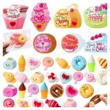 JOYIN 28 Packs Gift Cards with Candy Mochi Squishy Toys, Stress Relief Fidget, Cute Squeeze Toys for Kids Party Favors, Classroom Gift Exchange and School Reward