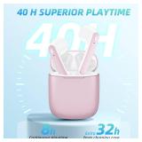 Wireless Earbuds 40H Playtime 8H Continuous Playtime Bluetooth Ear Buds, IPX6 Waterproof Stereo Sound Bluetooth Wireless Headphones with Microphone and Charging Case for iOS Android Sports Pink