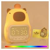 Capybara Alarm Clock with Night Light for Kids, 7 RGB Color Cute Alarm Clocks for Bedrooms Ok to Wake Clocks, Silicone Animal Tabletop Lamp for Teen Girls Boys