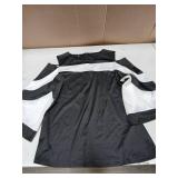 Women Blouses and Tops Black White Colorblock Bell Sleeve Cold Shoulder Top Shirt XL