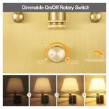 TRLIFE Wall Sconce Plug in, Brushed Brass Dimmable Wall Sconces Set of 2 Swing Arm Wall Lights with Plug in Cord and Dimmer On/Off Knob Switch, 9.4' Medium White Fabric Shade(2 LED Bulbs Included)
