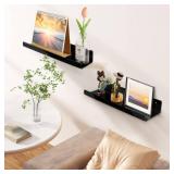 Upsimples 2 Pack Acrylic Shelves for Wall Storage, 15' Floating Bookshelves for Kids, Display Shelf Organizer for Bathroom, Bedroom, Living Room Decor, Kitchen, Black
