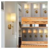 Battery Operated Wall Sconces Set of Two, Rechargeable Wireless Wall Lights with Remote, Gold Electroplating, Dimmable, RGB 15 Colors, Ideal for Bedroom, Living Room, 2 Pack