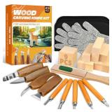 Wood Carving Kit, 23pcs Wood Carving Tool with 4PCS Wood Carving Knives & 5PCS Detail Knives 9 Basswood Blocks & Gloves & Roll Bag & Strop Block & Polishing Compound Whittling Kit Hobbies for Adults