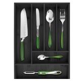 Pristine Bamboo Silverware Tray Organizer Flatware Utensil Cutlery Silverware Holder for Drawer Small Extra-Deep Wooden Kitchen Drawer Organizer Divider for Spoons Forks Knives (6-Slots, Black)